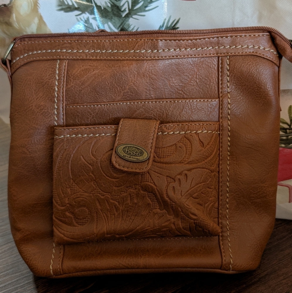 Brown Embossed Leather Crossbody Bag